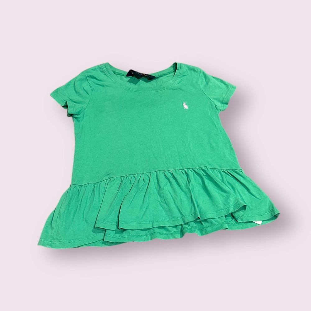 Girls Polo Ralph Lauren Green Peplum Short Sleeve Shirt Size 6